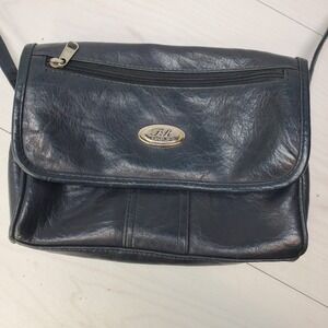 TR Bentley Shoulder Bag Navy Blue Faux Leather Flap Zip Closure‎